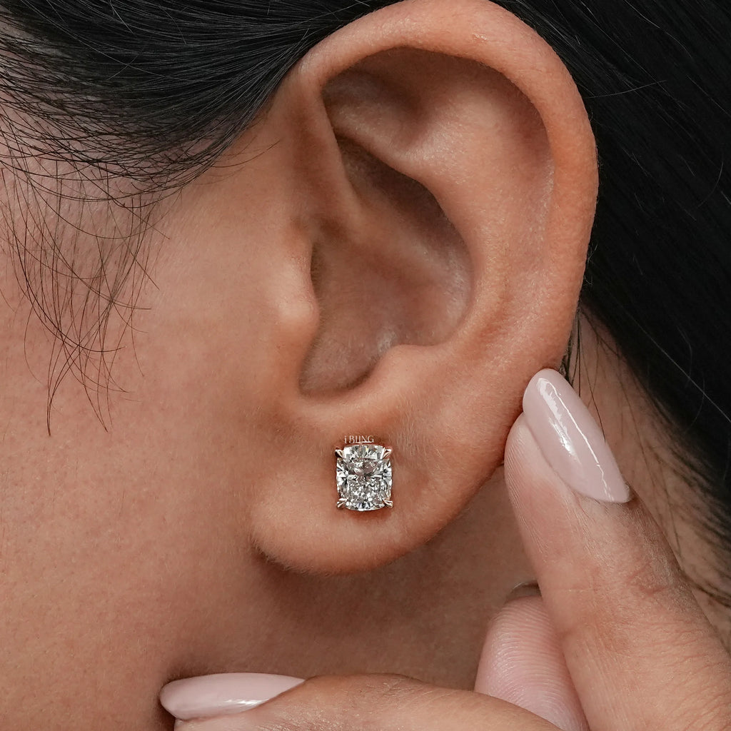Elongated Cushion Lab Diamond Solitaire Stud Earrings