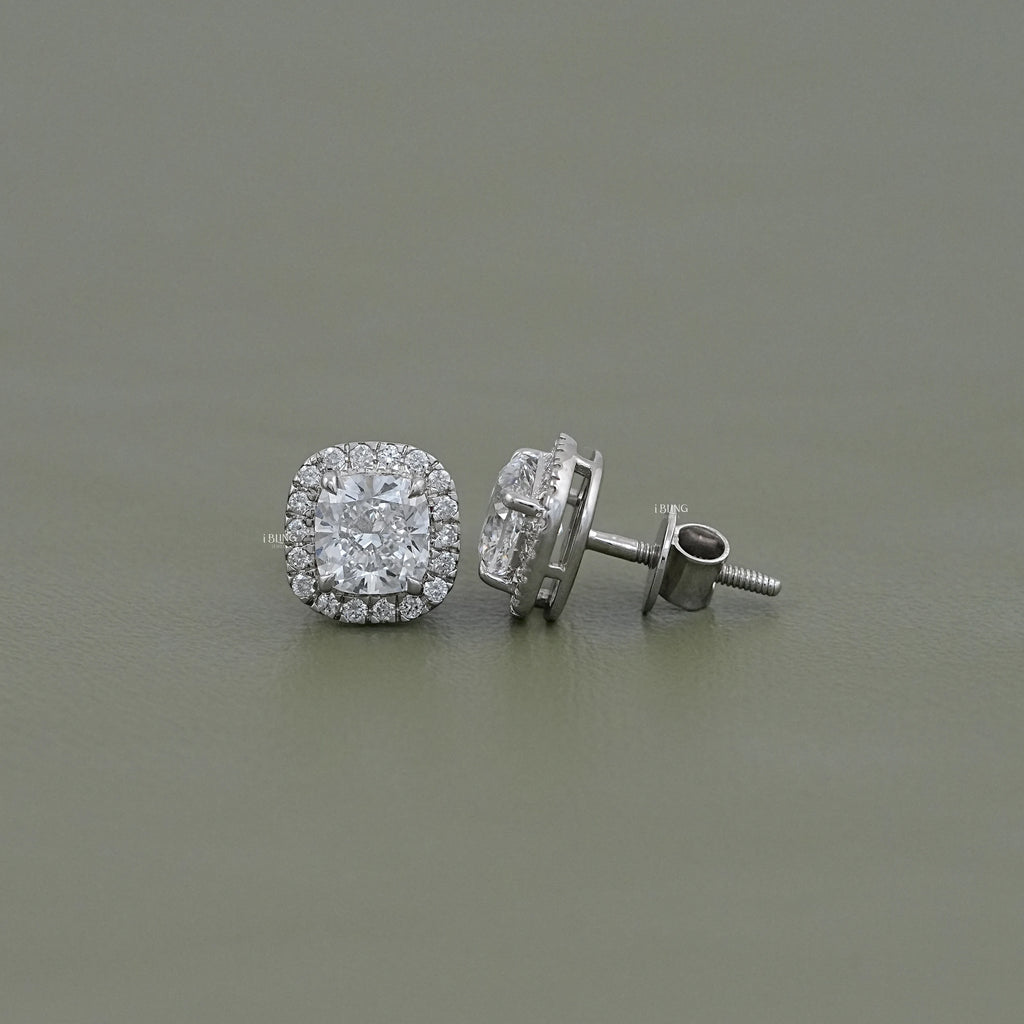 Cushion Cut Lab Diamond Halo Stud Earrings