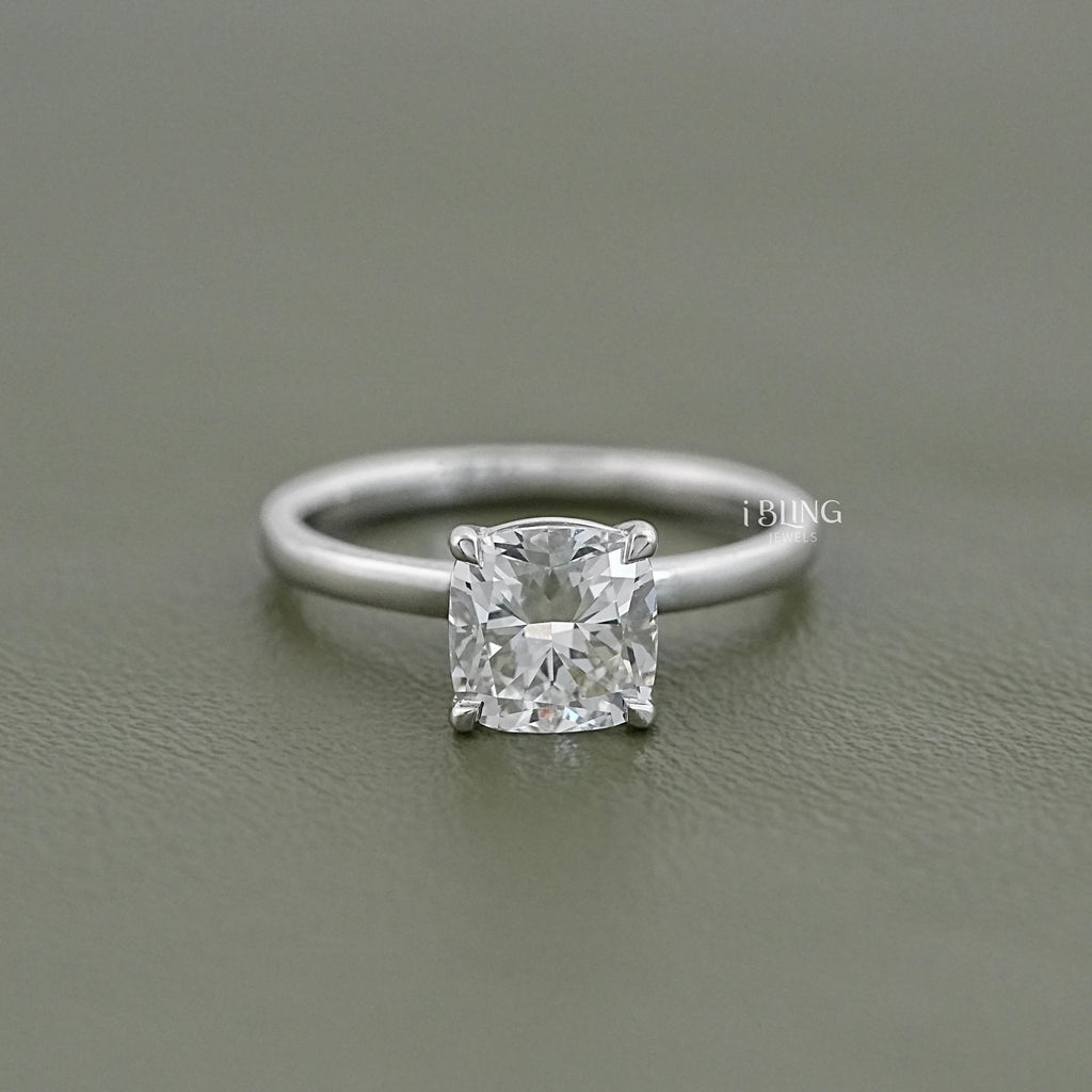 Cushion Cut Lab Diamond Solitaire Engagement Ring