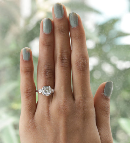 Three Stone Cushion Moissanite Bezel Set Ring
