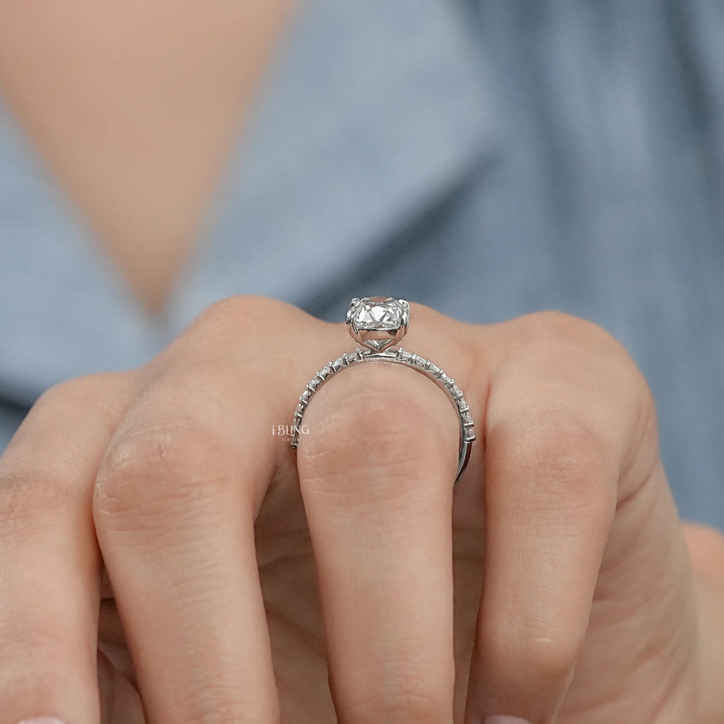 Elongated Cushion Diamond Engagement Ring