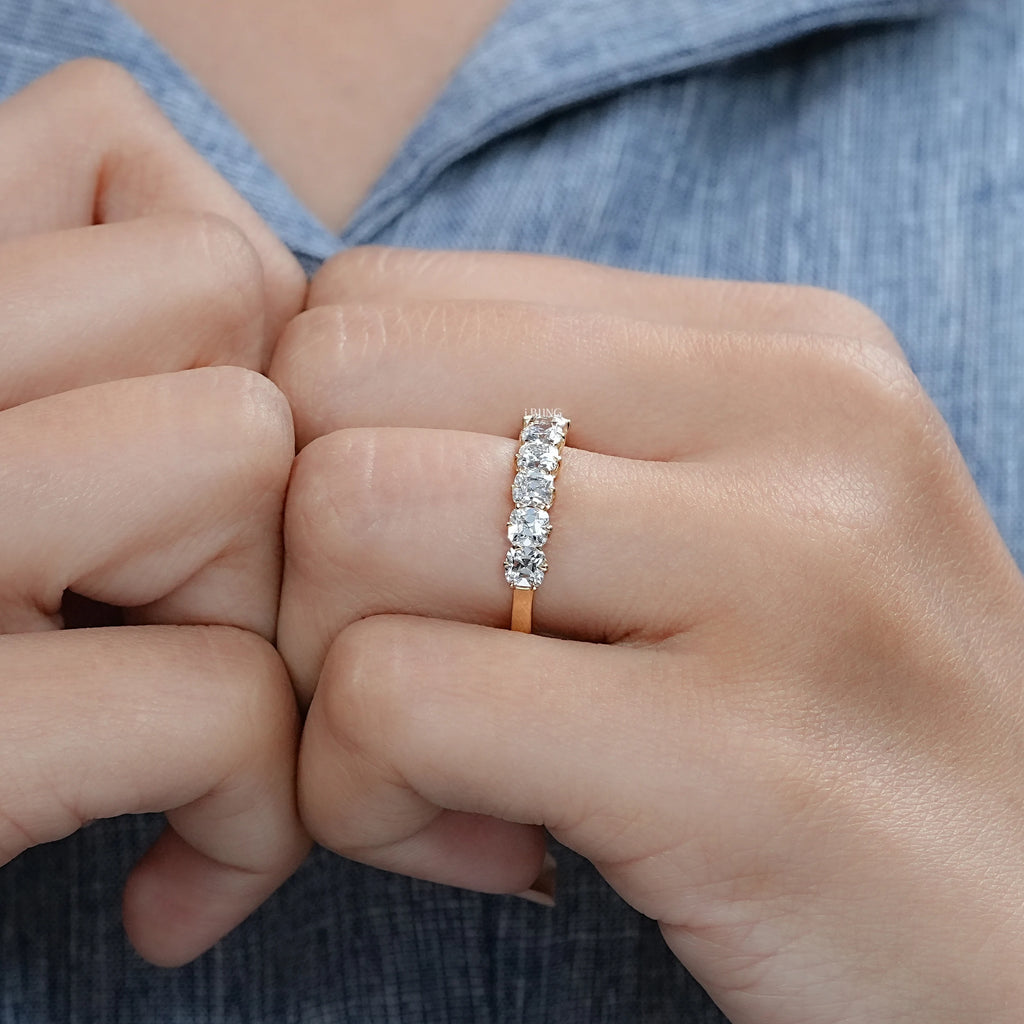 Seven Stone Old Mine Cushion Cut Wedding Band