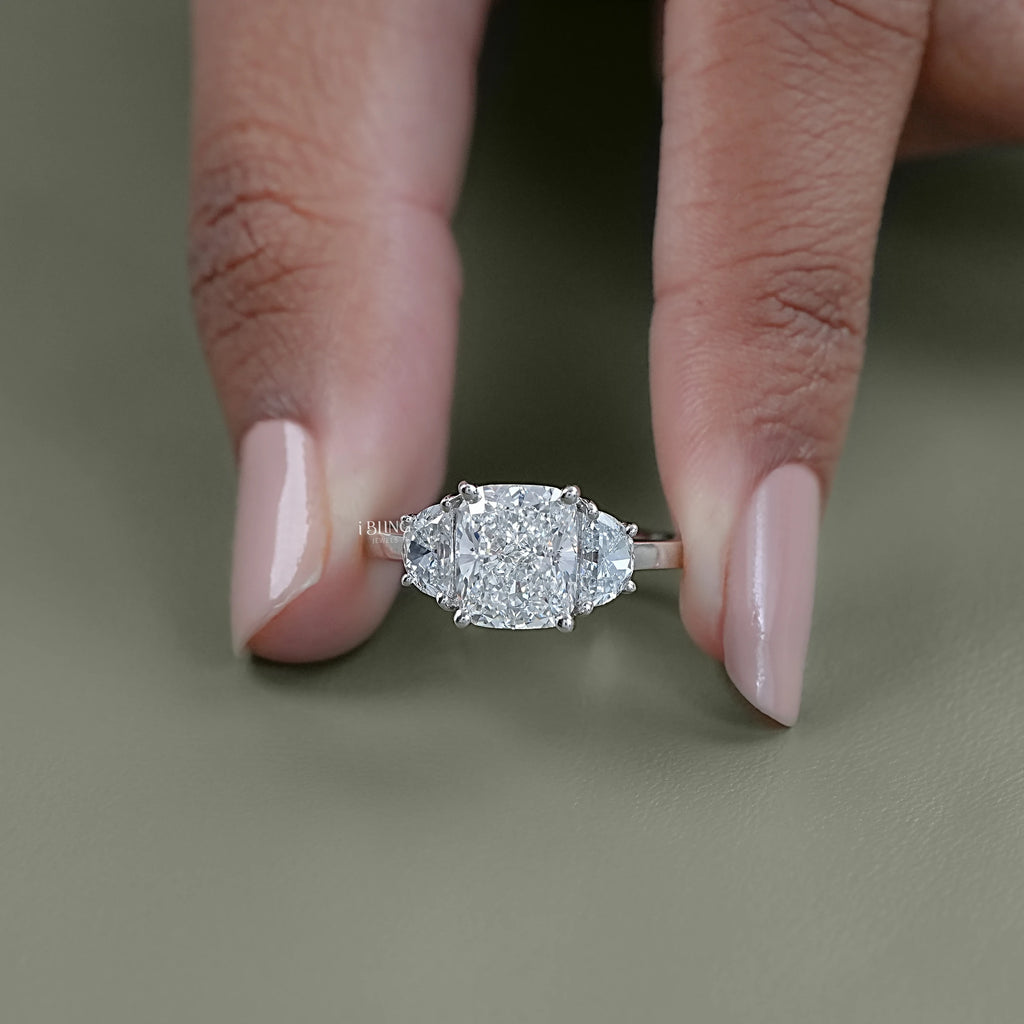 Cushion Cut Three Stone Diamond Engagement Ring