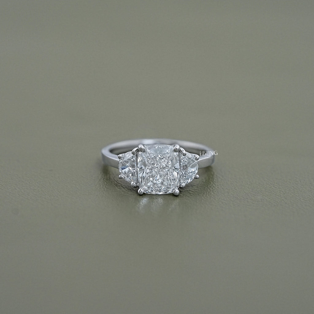 Cushion Cut Three Stone Diamond Engagement Ring