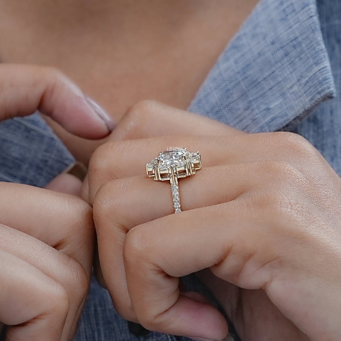 Cushion Diamond Cluster Set Halo Engagement Ring