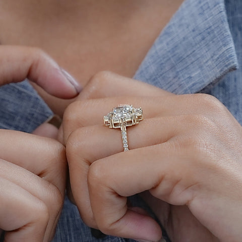 Cushion Diamond Cluster Set Halo Engagement Ring