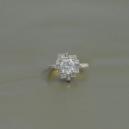 Cushion Diamond Cluster Set Halo Engagement Ring
