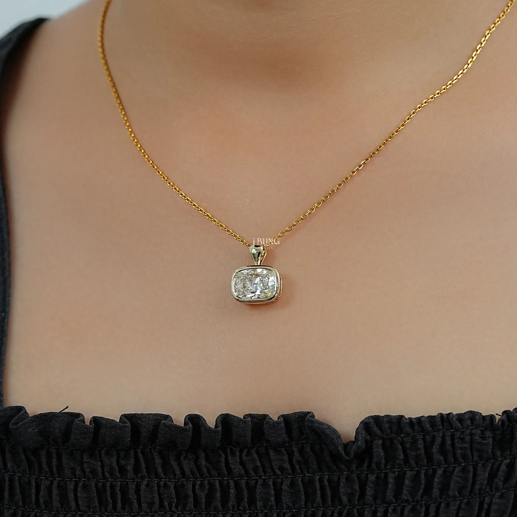 Cushion Cut Lab Diamond Bezel Set Wedding Necklace