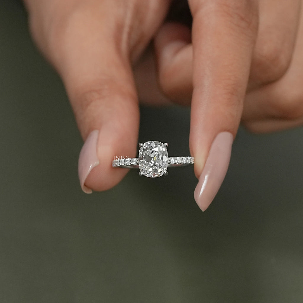 Elongated Cushion Diamond Engagement Ring