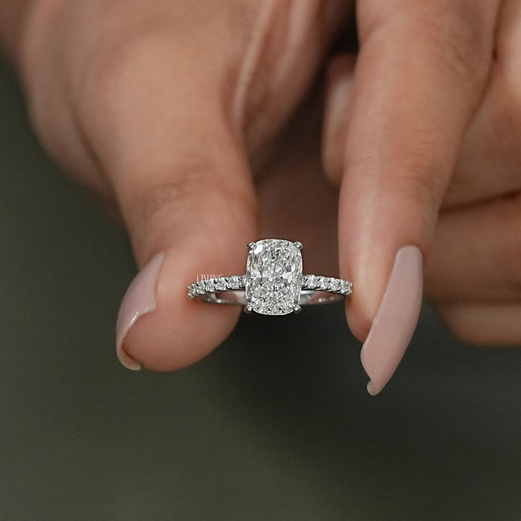 Elongated Old Mine Cushion Lab Diamond Ring