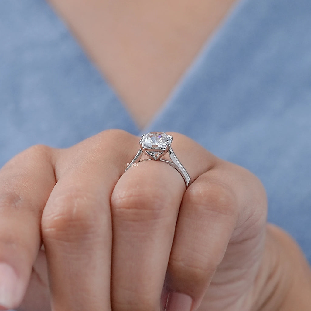 Old Mine Cushion Lab Diamond Solitaire Engagement Ring