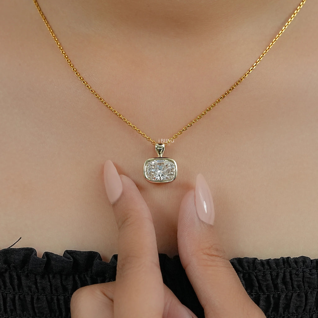 Cushion Cut Lab Diamond Bezel Set Wedding Necklace