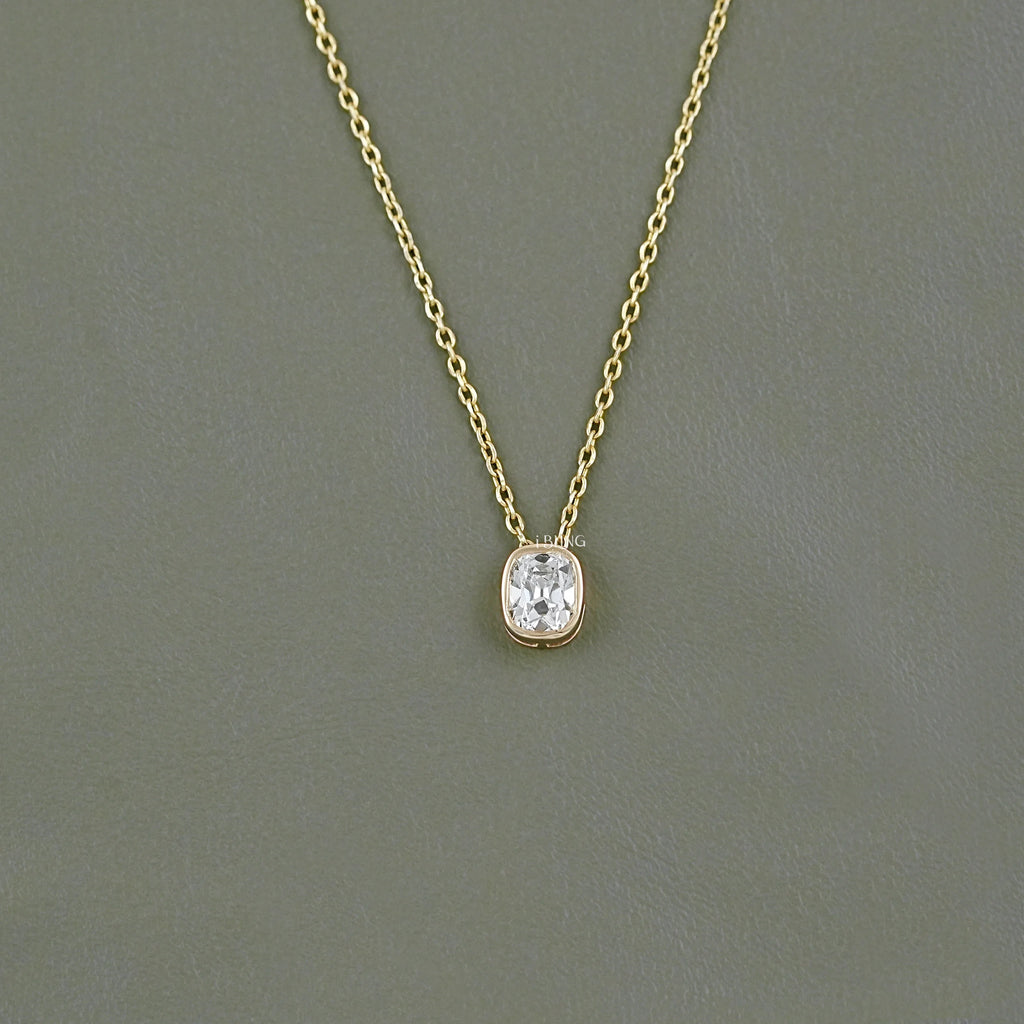 Cushion Cut Lab Diamond Bezel Set Necklace