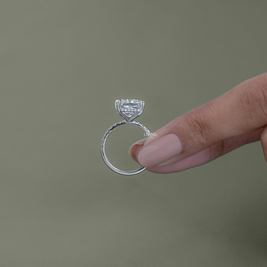 Cushion Lab Diamond Hidden Halo Solitaire Accent Ring