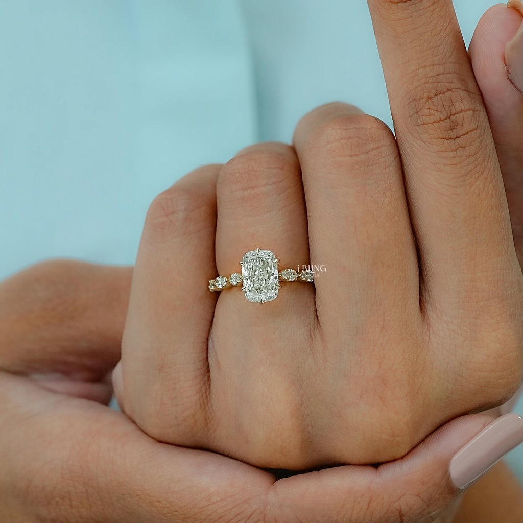 Elongated Cushion Lab Diamond Accent Engagement Ring