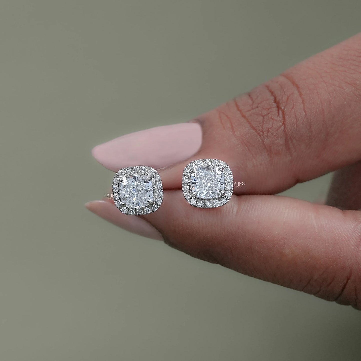Image showing halo cushion diamond earrings studs for women