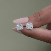 Cushion Cut Lab Diamond Halo Stud Earrings