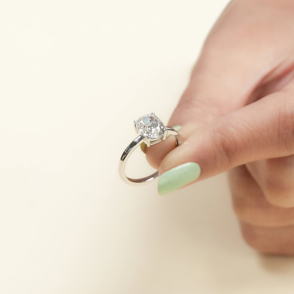 Old Mine Cushion Lab Diamond Solitaire Engagement Ring
