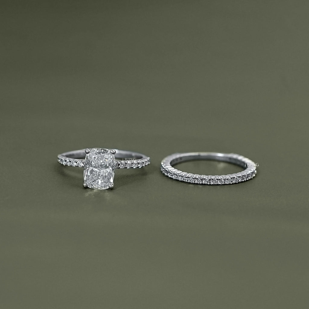 Cushion Cut Solitaire With Accent Bridal Ring Sets