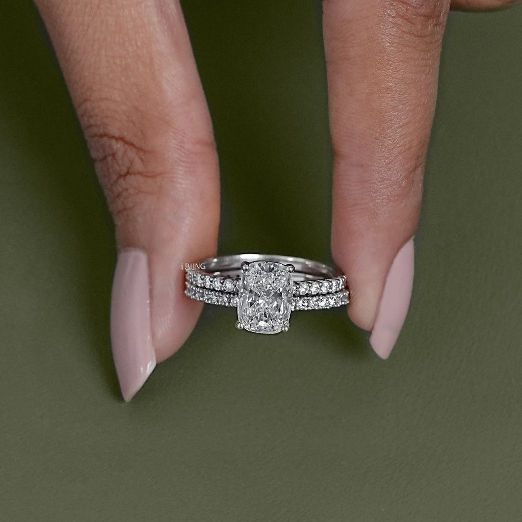 Cushion Cut Solitaire With Accent Bridal Ring Sets