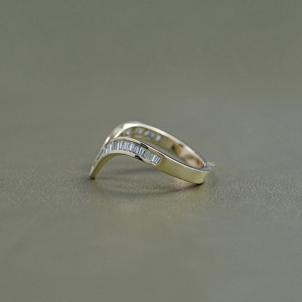 Tapered Baguette Diamond Channel Set V Shape Wedding Band