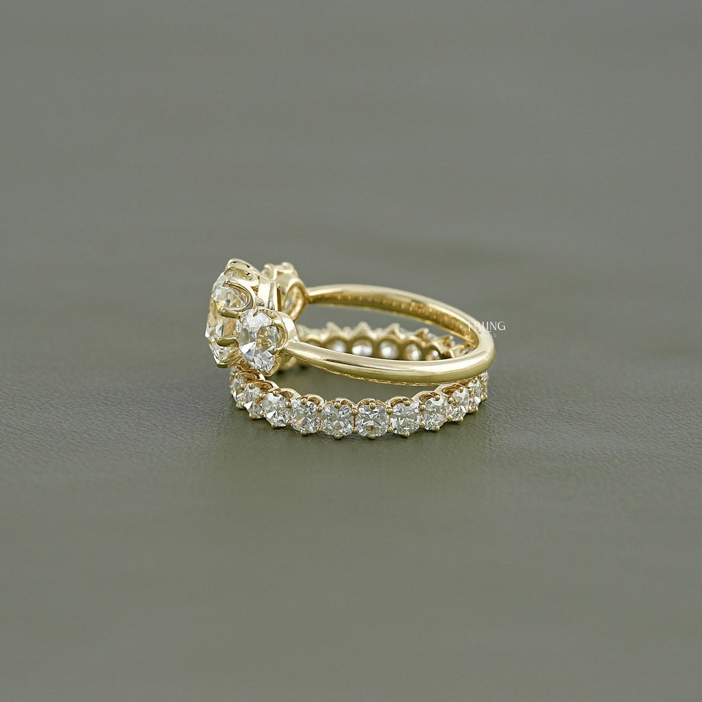 Old Mine Cushion Lab Made Diamond Bridal Ring Set