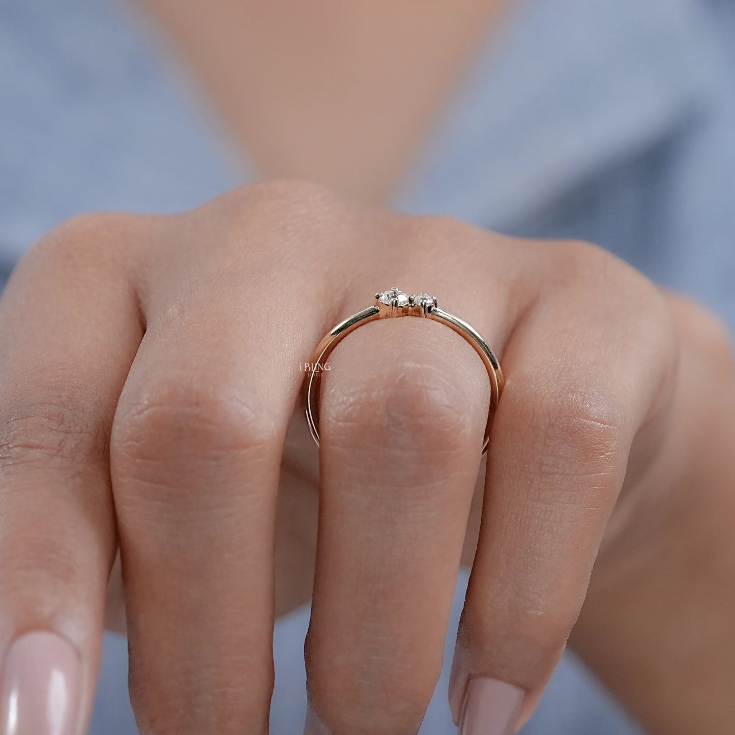 Round Lab Diamond Two Stone Dainty Ring