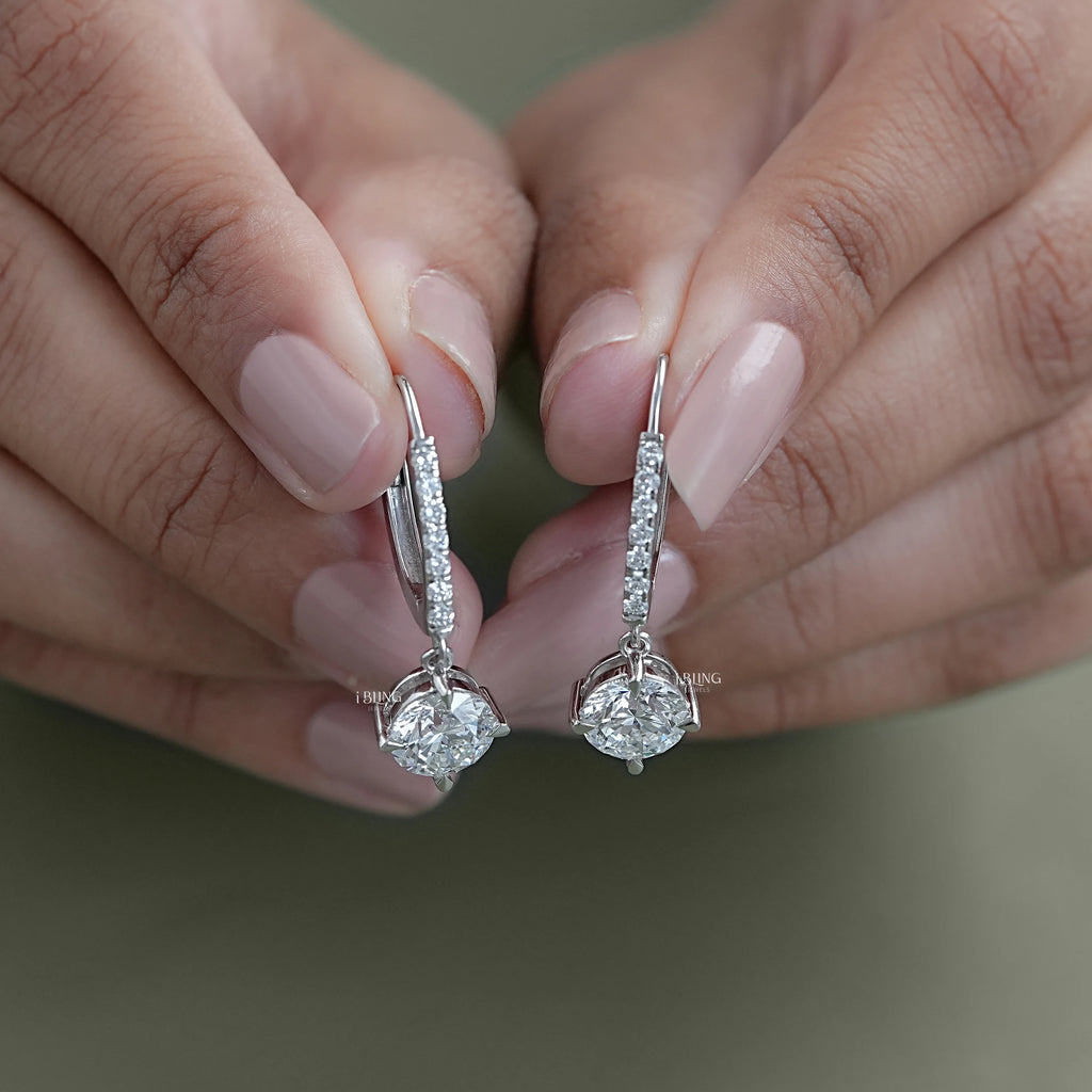Round Cut Diamond Dangle Drop Earrings