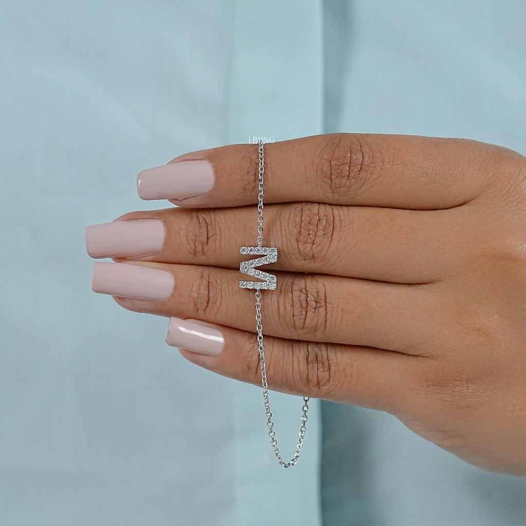 Round Cut Lab Grown Diamond M Letter Necklace