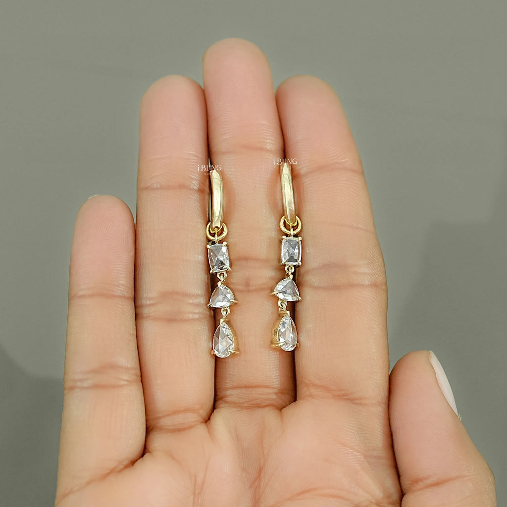 Rose Cut Diamond Multi Shape Hoop Earrings