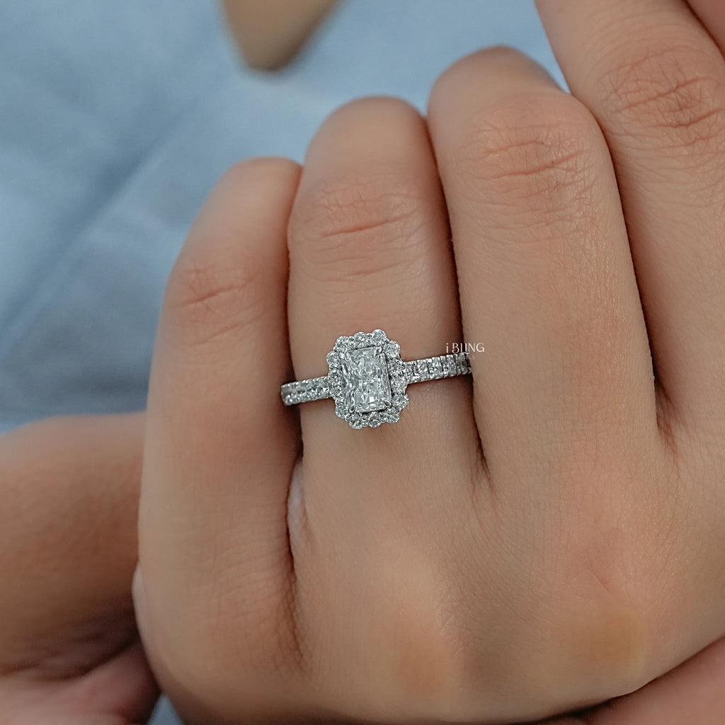 Radiant Cut Lab Diamond Halo Accent Ring