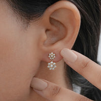 Round Lab Diamond Flower Dangle Earrings