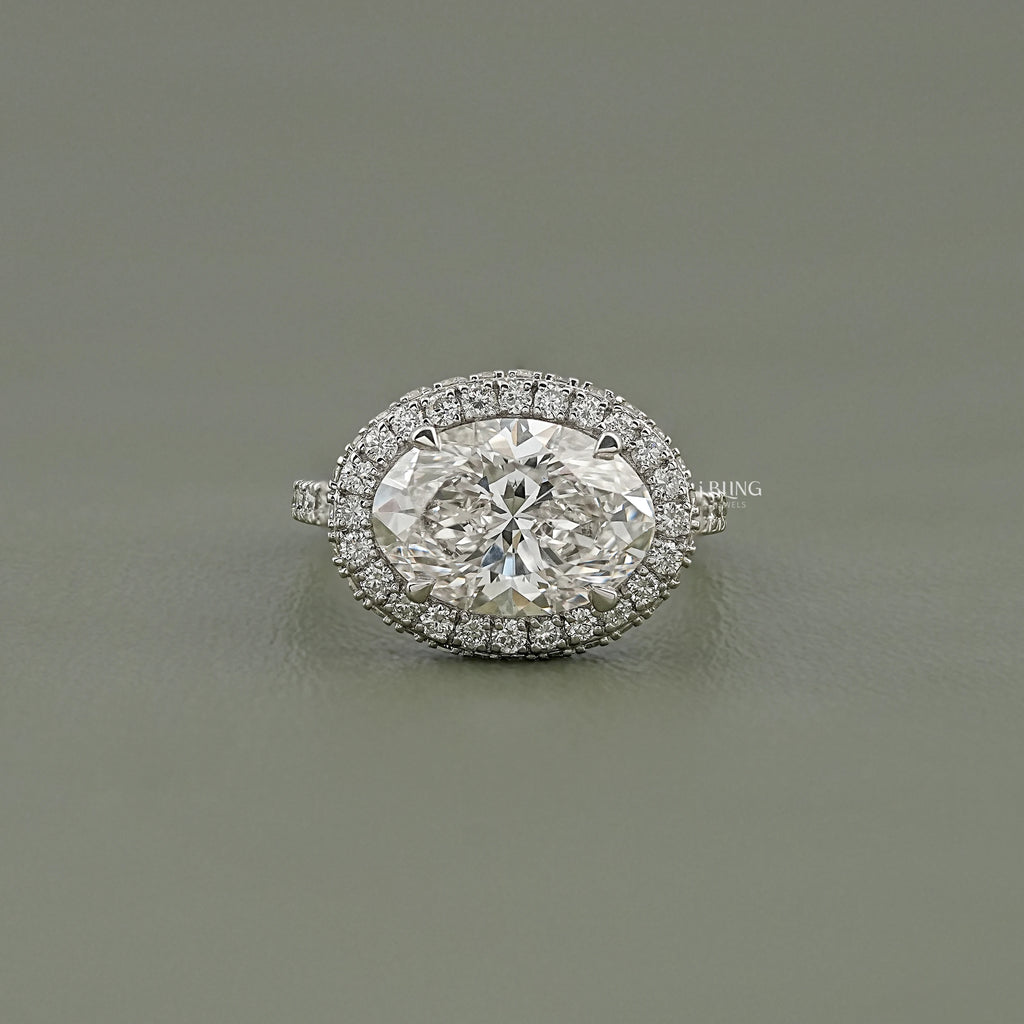 Double Halo East-West Oval Cut Ring