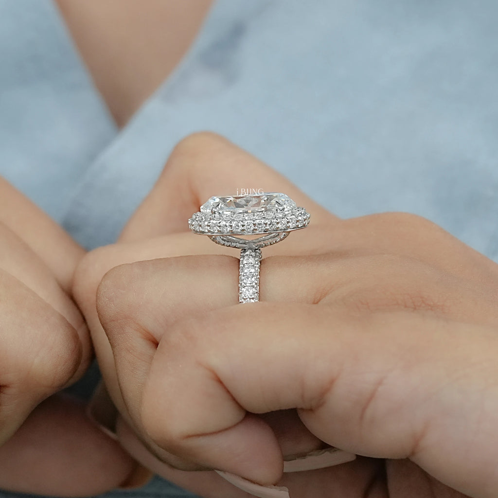 Double Halo Oval Cut Pave Set Ring