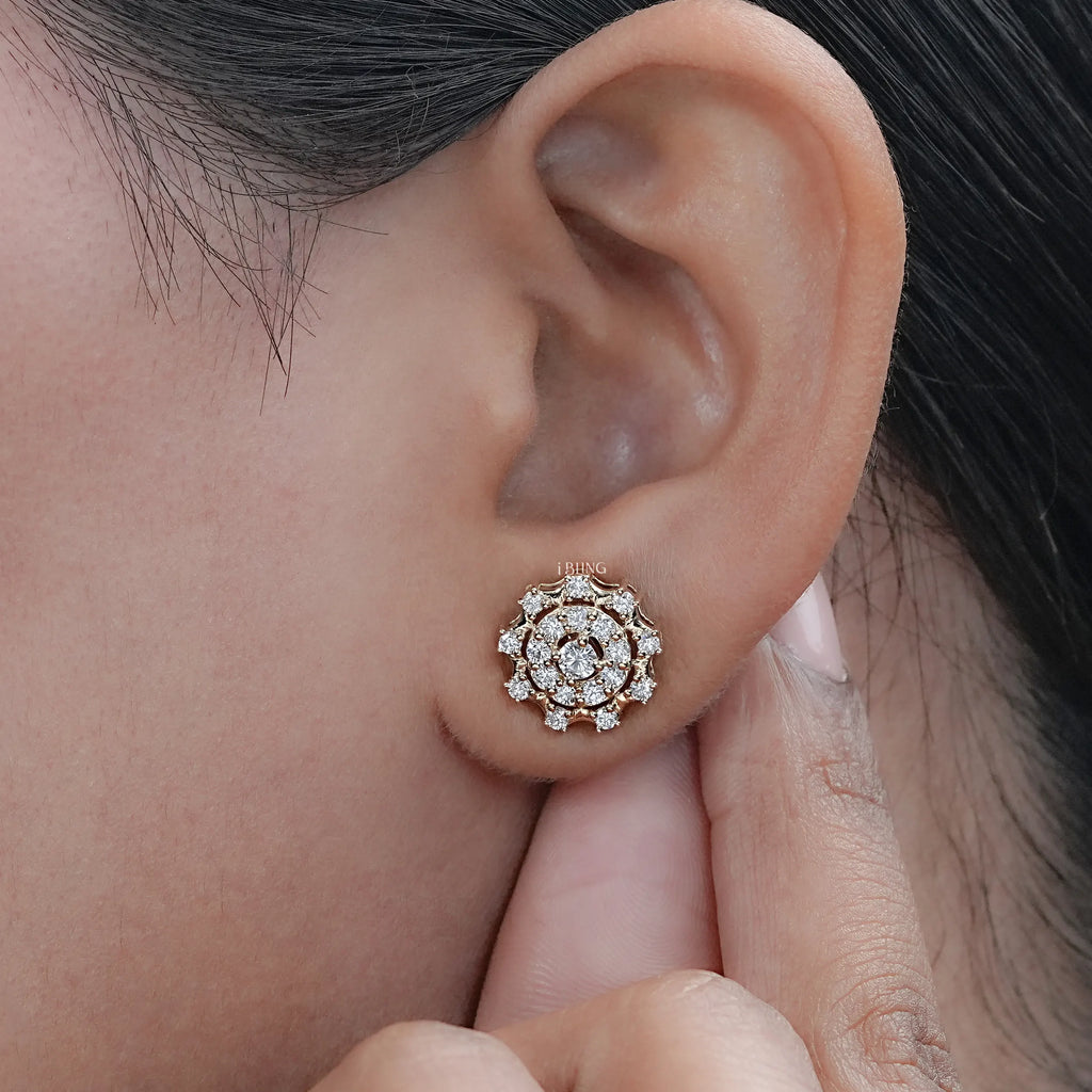 Round Lab Diamond Double Halo Stud Earrings