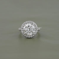 Double Halo Round Diamond Pave Set Ring