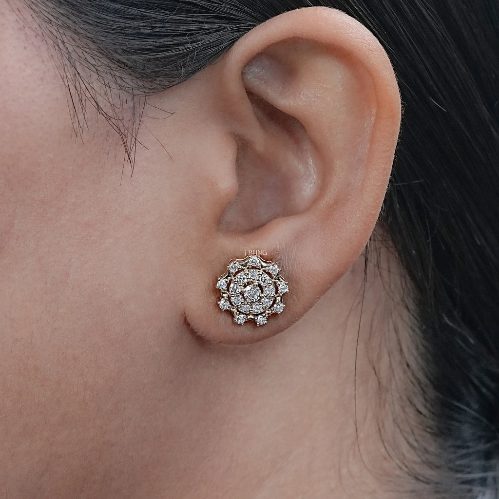 Round Lab Diamond Double Halo Stud Earrings
