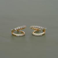 Round Diamond Double Row C Hoop Earrings