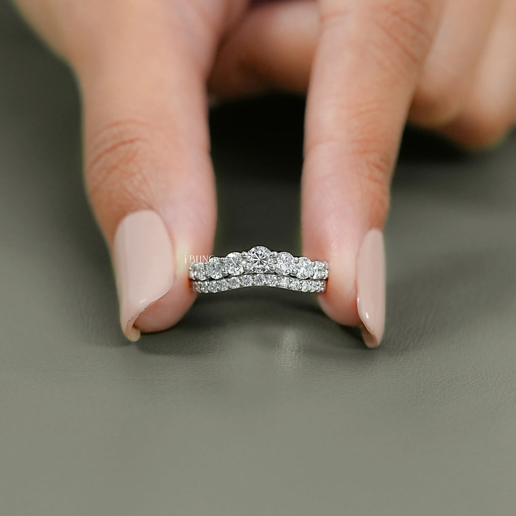 Round Cut Lab Diamond Curved Wedding Band