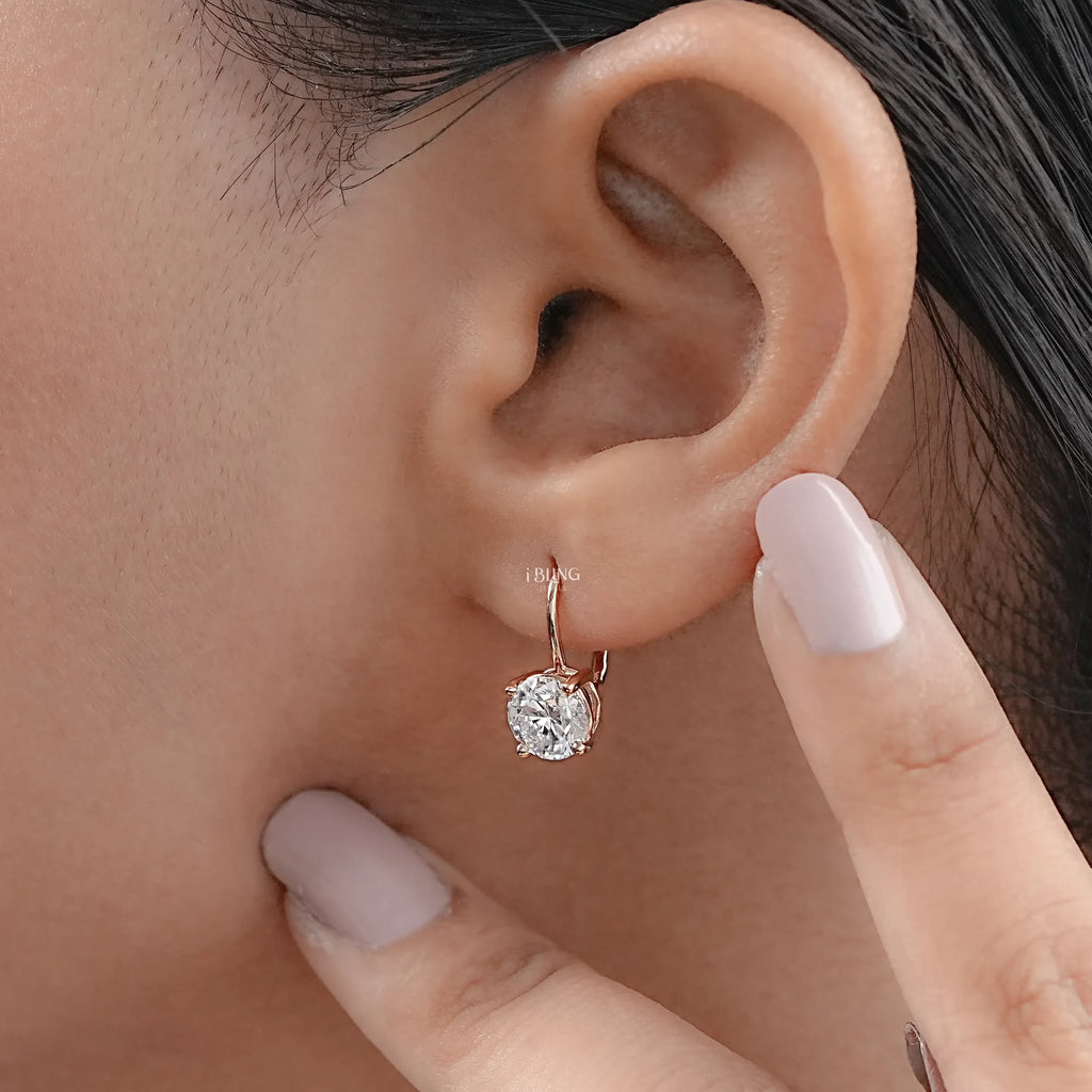 Solitaire Round Diamond Drop Earrings