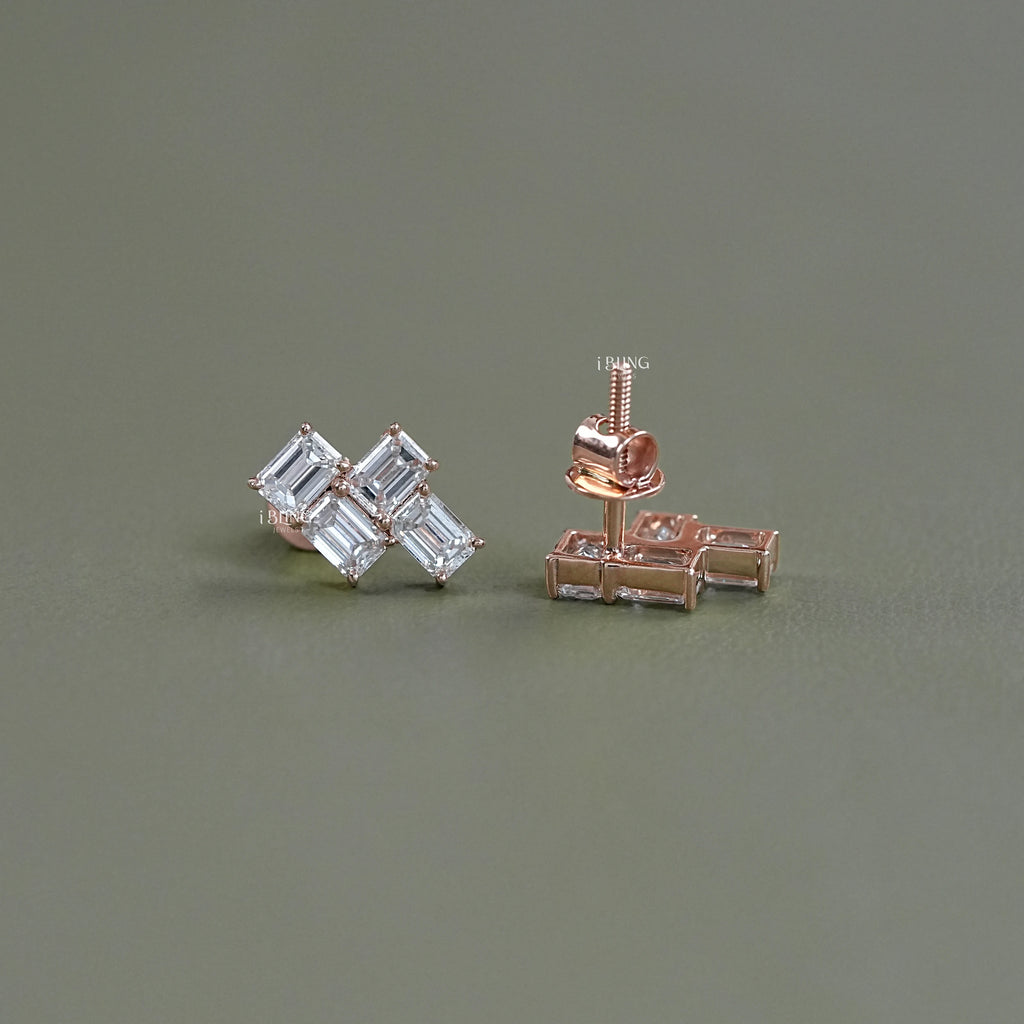 Emerald Cut Lab Diamond Drop Earrings