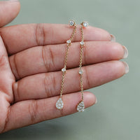 Round Lab Diamond Bezel Set Dangle Drop Earrings