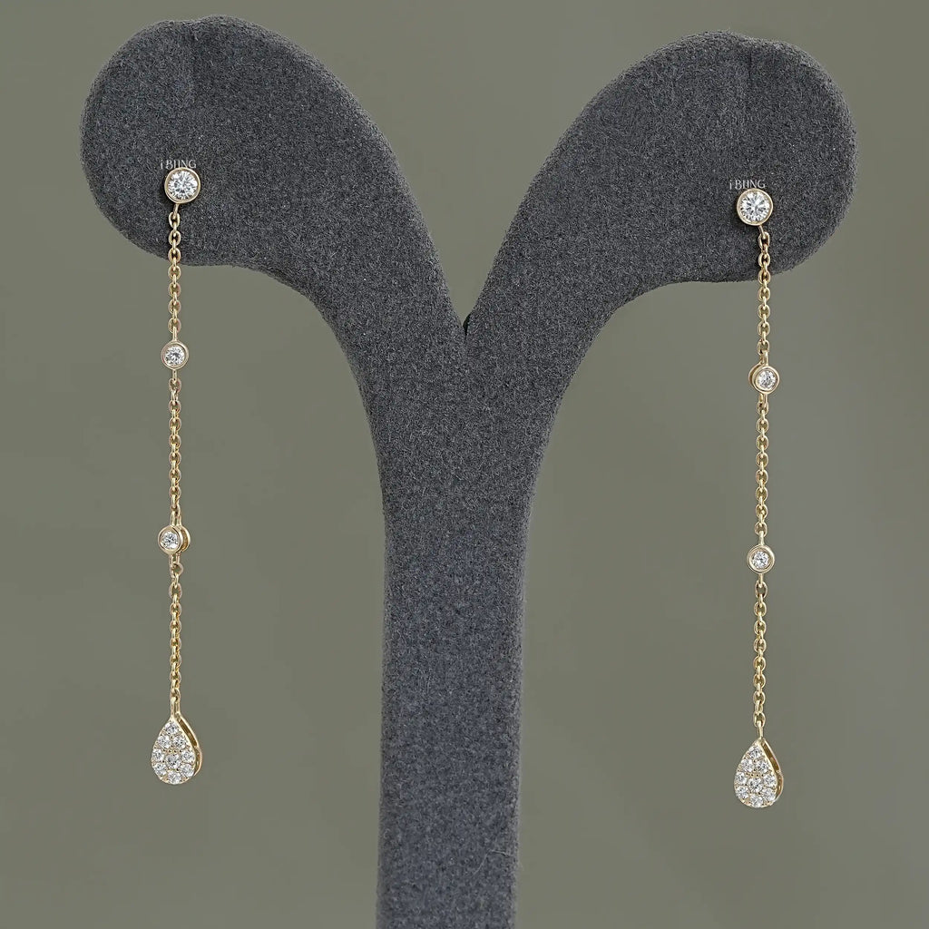 Round Lab Diamond Bezel Set Dangle Drop Earrings