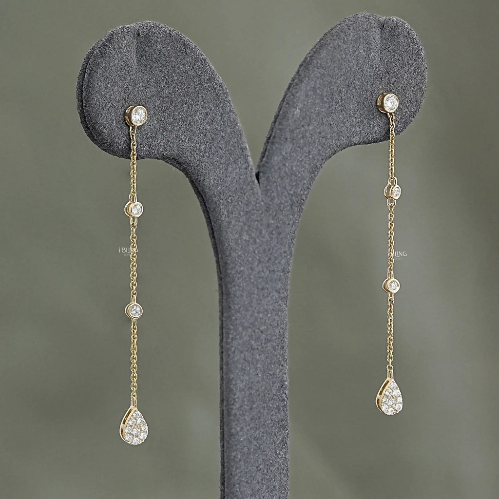 Round Lab Diamond Bezel Set Dangle Drop Earrings