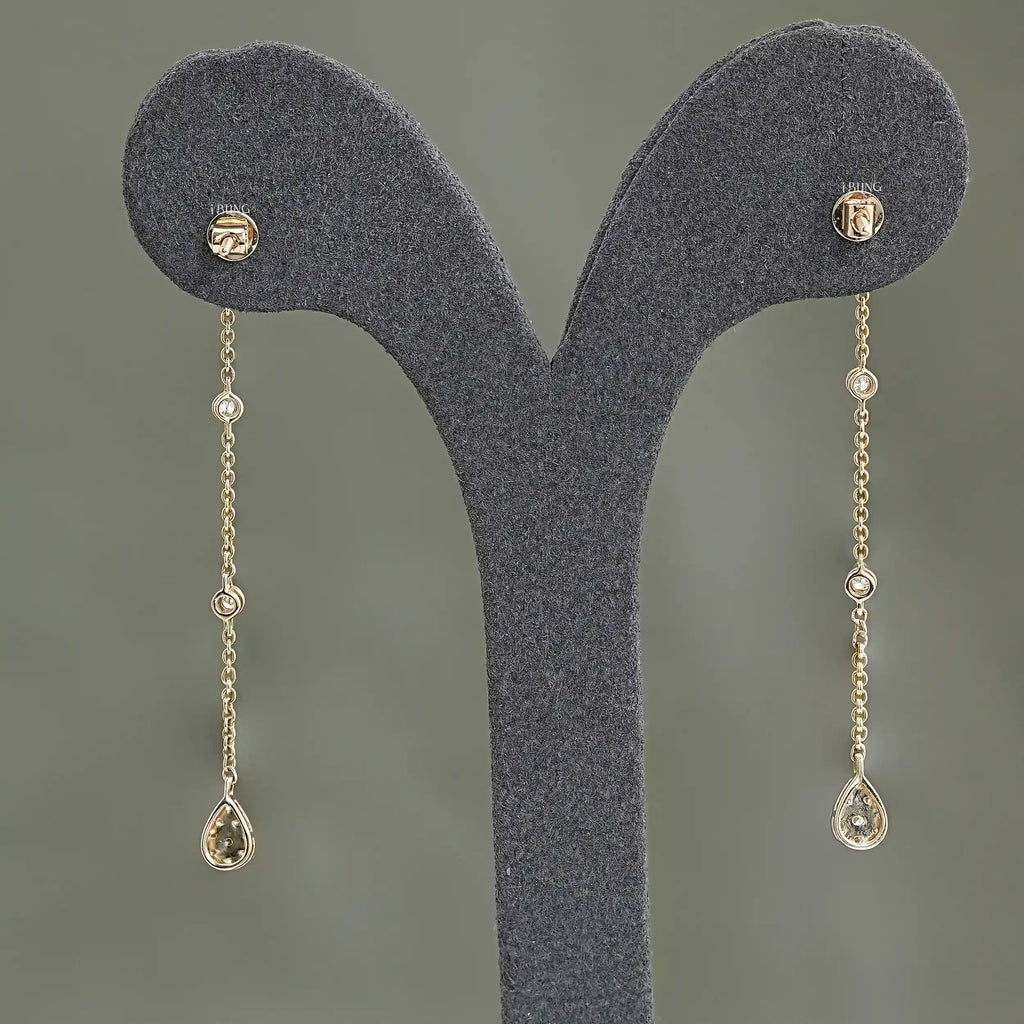 Round Lab Diamond Bezel Set Dangle Drop Earrings