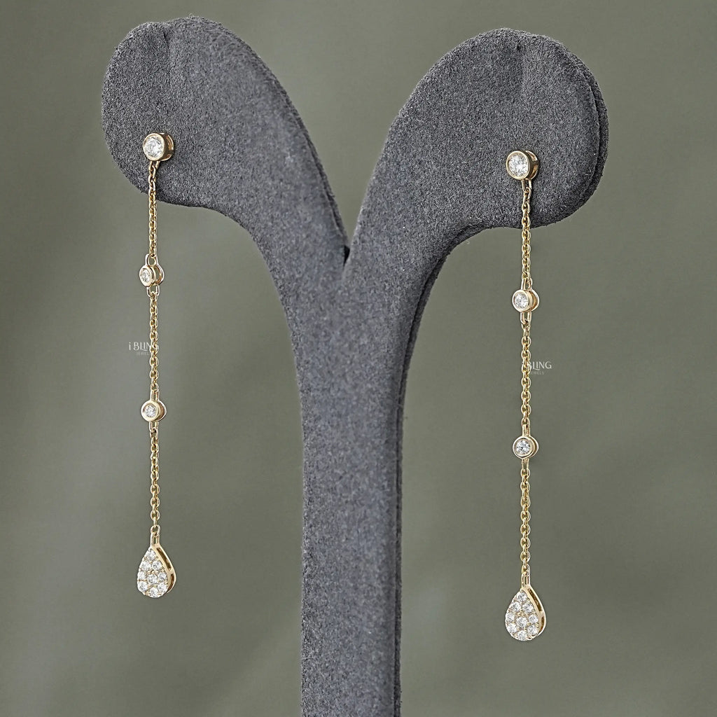 Round Lab Diamond Bezel Set Dangle Drop Earrings