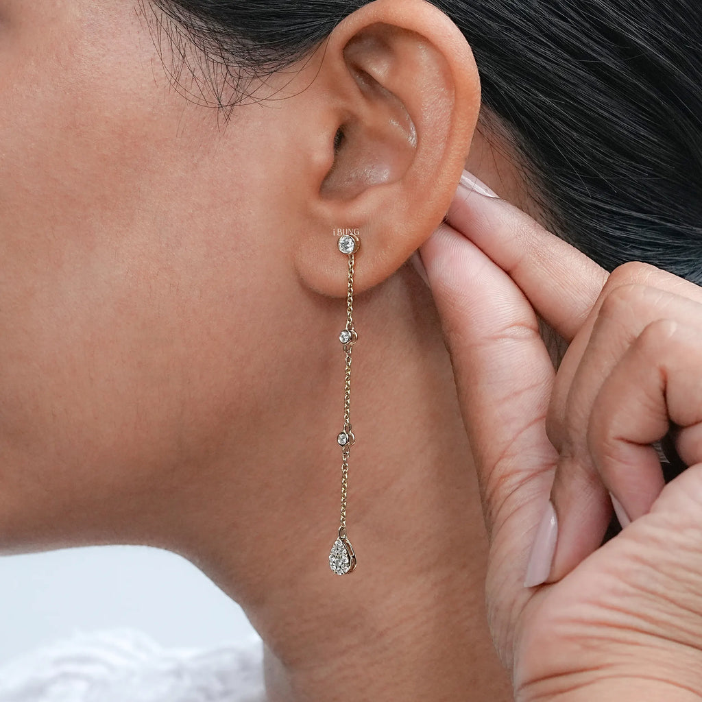 Round Lab Diamond Bezel Set Dangle Drop Earrings