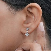 Round Diamond Pave Set Dangle Drop Earrings