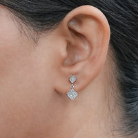 Round Diamond Pave Set Dangle Drop Earrings