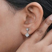 Round Diamond Pave Set Dangle Drop Earrings